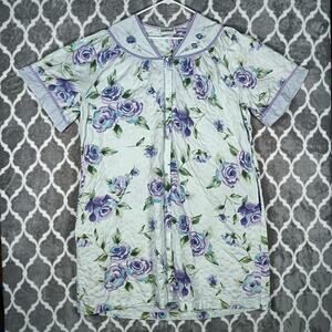 Crowntuft House Dress Women XL Purple Floral Snap Front Duster Housecoat Vintage